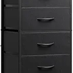 Commode Noire 6 Tiroirs pour Chambre - Meuble Rangement Tissu Compacte