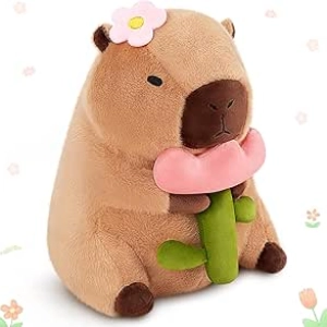 Peluche Capybara Mignon 30cm - Jouet Kawaii avec Fleur pour Enfants et Adultes