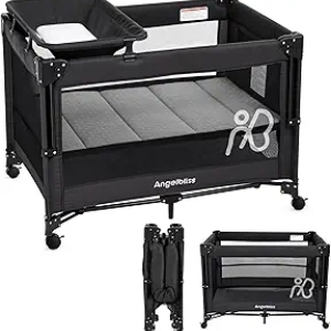 Lit Cododo Bébé ANGELBLISS 4-en-1 : Parc, Bassinet et Table à Langer
