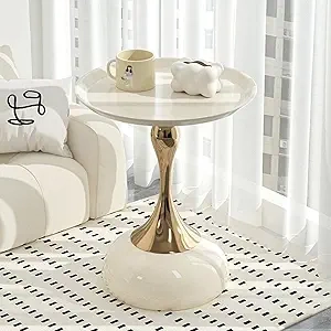 Table d'appoint design moderne blanc cassé - Style sablier élégant