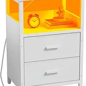 Table de Nuit LED avec Station de Charge USB - Blanc