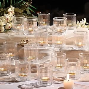 32 Porte-Bougies Votive Rainurés en Verre Transparent - Décoration Mariage et Table