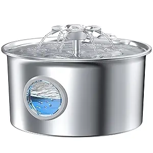Fontaine à Eau pour Chat Inox 2.6L - Ultra Silencieuse avec LED et Filtre 4 Étages