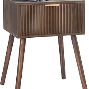 Table de Nuit Mid Century Modern Noyer - Petite Table d'Appoint avec Tiroir