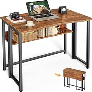 Bureau Pliable avec Rangement 31,5" - Bureau Informatique Compact pour Petits Espaces