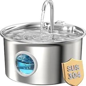Fontaine à Eau pour Chat Inox 2.6L - Distributeur Silencieux avec Filtration