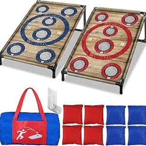 Cornhole Portable 2 Plateaux - Jeu de Sacs de Fèves avec 8 Sacs - Intérieur/Extérieur