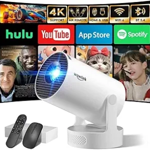 Mini Projecteur WiFi 6 4K 1080P - Télécommande Air Remote et Apps Intégrées