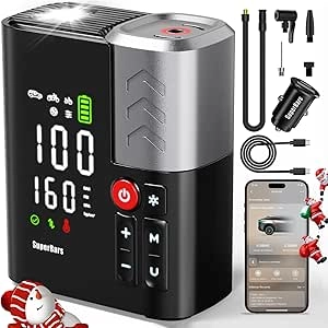 Compresseur d'air portable 160PSI - Gonfleur électrique rapide avec batterie 10400mAh et APP
