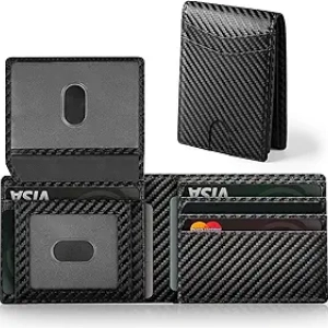 Portefeuille Homme RFID Bifold Cuir Noir - Protection Antivol & Fibres de Carbone