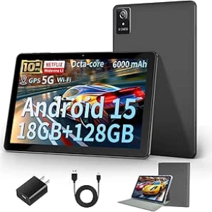 Tablette 10 Pouces Android 15 - 18GB RAM, 128GB SSD, WiFi 6, 1TB Extensible