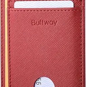 Portefeuille Slim RFID Blocking Buffway - Cuir Rouge Pour Homme et Femme
