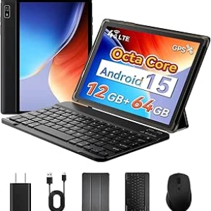 Tablette Android 10 pouces 4G LTE avec Clavier - Android 15, 12GB RAM, 64GB