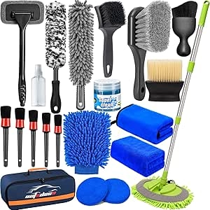 Kit Détailing Auto Complet 21 Pièces - Brosses & Accessoires Nettoyage Voiture
