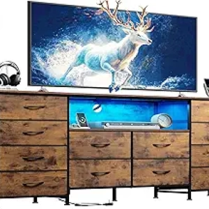 Commode TV 65-75 pouces avec 12 tiroirs, LED RGB et station de charge
