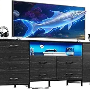 Commode TV 12 tiroirs avec LED RGB et station de recharge - 65-75 pouces