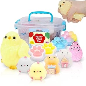Pack 10 Squishies Kawaii avec Boîte de Rangement - Jouets Anti-Stress pour Enfants
