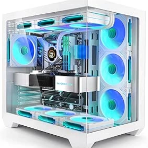 Boîtier PC Gaming Blanc ATX avec 7 Ventilateurs ARGB - Vitrage Teinté 270°