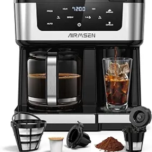 Cafetière Programmable Dual AIRMSEN 12 Tasses - Machine 2 en 1 K-Cup et Café Moulu