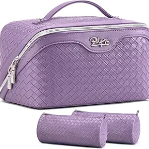 Trousse de Maquillage Voyage BOYATU - Ensemble 3 Pièces Cuir Vegan Imperméable Violet