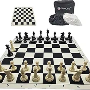 Jeu d'échecs de voyage 20'' pliable en silicone - Pièces 4" pour adultes et enfants
