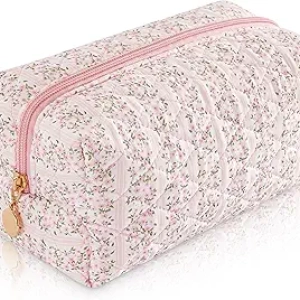 Trousse de Toilette Femme Rose Pastel - Sac Cosmétique Matelassé Floral