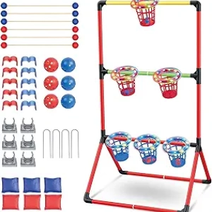 Jeu de Jardin 3-en-1 Adultes Enfants - Cornhole Lumineux, Ladder Ball et Jeu de Sacs