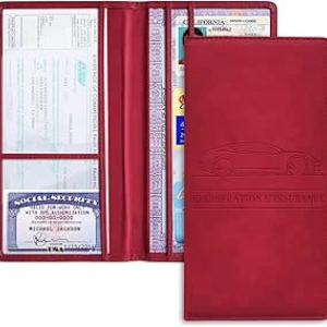 Portefeuille Documents Auto Cuir Rouge - Rangement Carte Grise et Assurance