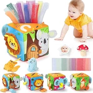 Boîte à Mouchoirs Montessori pour Bébé 6-18 Mois - Jouet Sensoriel avec Miroir
