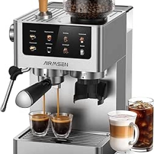 Machine à Espresso AIRMSEN 20 Bar avec Broyeur Intégré - Cappuccino, Latte et Café Froid