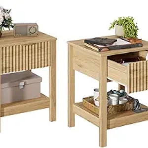 Table de nuit en chêne naturel avec tiroir - Set de 2 chevets mid-century