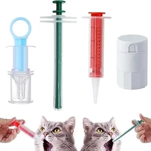 Kit Distributeur de Médicaments pour Chats et Chiens - 4 Pièces avec Seringue et Broyeur