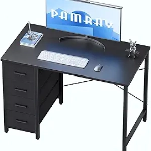 Bureau Informatique 32 Pouces avec 4 Tiroirs - Compact Noir Design Moderne