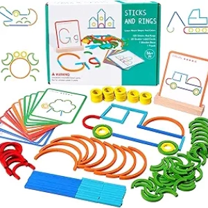 Jeu de 120 Blocs Géométriques en Bois - Puzzle Montessori pour Enfants 3-8 ans