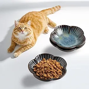 Gamelle Chat Céramique Bleu - Set de 3 Assiettes pour Chat, Chaton et Petit Animal