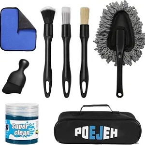 Kit Nettoyage Intérieur Voiture 8 Pièces - Gel 160g + Brosses Poils de Sanglier