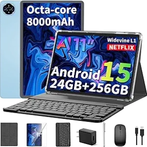 Tablette 11 pouces Android 15 - 24GB RAM, 256GB + 2TB, 5G, Clavier et Souris