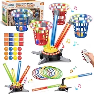 Jeu 3 en 1 Musicale avec Lumières LED - Anneaux, Sacs de Sable et Jeu de Saut