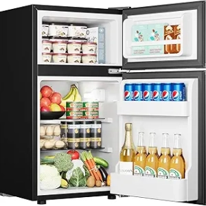Réfrigérateur Mini 3.2 Cu.Ft avec Congélateur 2 Portes - Fridge Compact Silencieuse