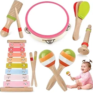 Instruments de Musique Montessori pour Enfants 1-3 ans - Jouets en Bois Rose