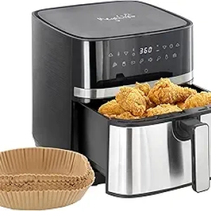 MegaChef Friteuse Électrique 8,5L Professionnelle - Air Fryer Noir Inox + 125 Filtres
