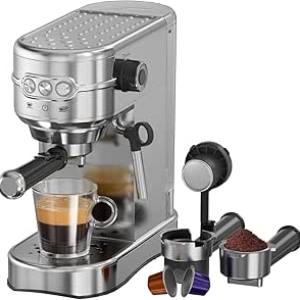 Machine à Espresso 20 Bar avec Mousseur à Lait - Cappuccino et Café Moulu